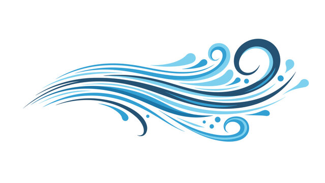 Elegant stylized blue wind or water wave patterns with flowing lines and decorative swirls representing movement and air flow.
