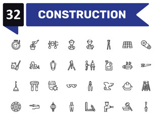 construction outline icon set featuring embroidery, cement mixer, glassblowing, screwdrivers icons. © VectorStockDesign