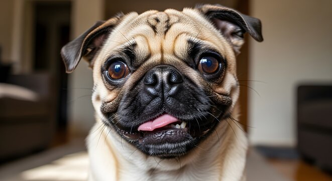 A hilariously ugly-but-cute dog making a funny face at the camera.