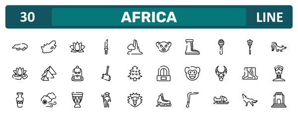 africa outline icon set featuring mole, maracas, waterfall, monument icons. © VectorStockDesign