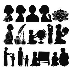 Indonesian Women Education and Motherhood Silhouette Vector Set © Sopian