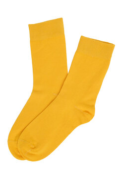 Yellow Socks on a White Background Showcasing Modern and Stylish Footwear Fashion