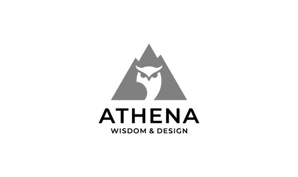athena logo, Athena Wisdom & Design Logo &ndash; Owl and Mountain Silhouette Concept for Education, Creative Studio, and Consulting
