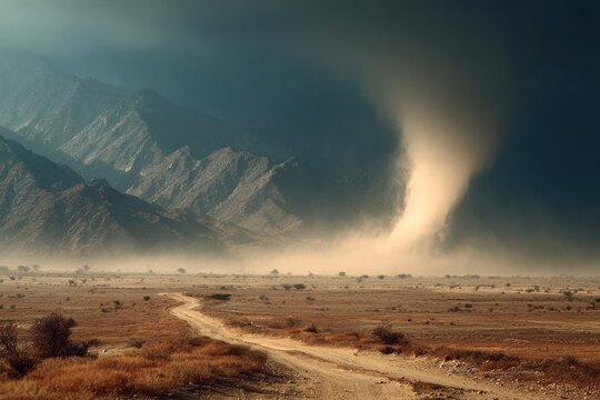 Dust Devil in Arid Desert Landscape