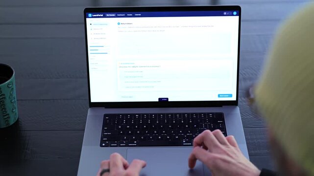 Older male university student receives alert warning notification for violating academic integrity policies by using AI chatbot for assignment concept