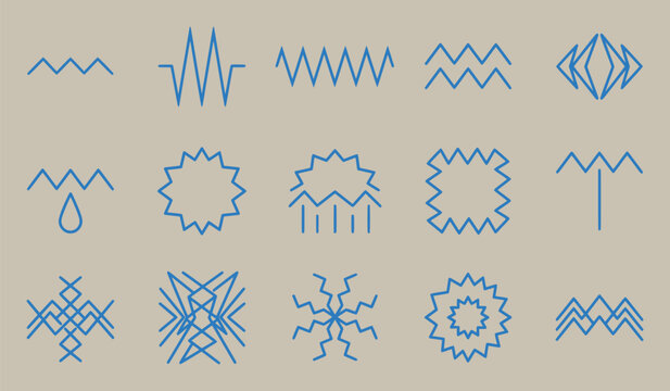 Collection of stitching patterns and sewing symbols on beige background with needlework embroidery template