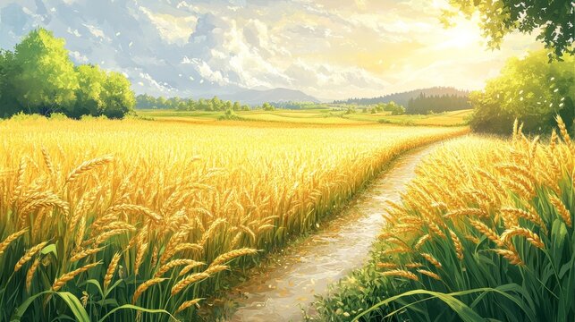 Pastoral scenery of golden wheat field