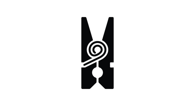 clothespin silhouette with spiral design on white background