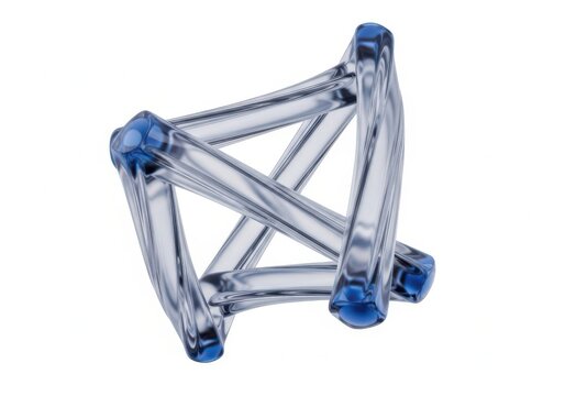 3D metal truss structure with blue connecting nodes