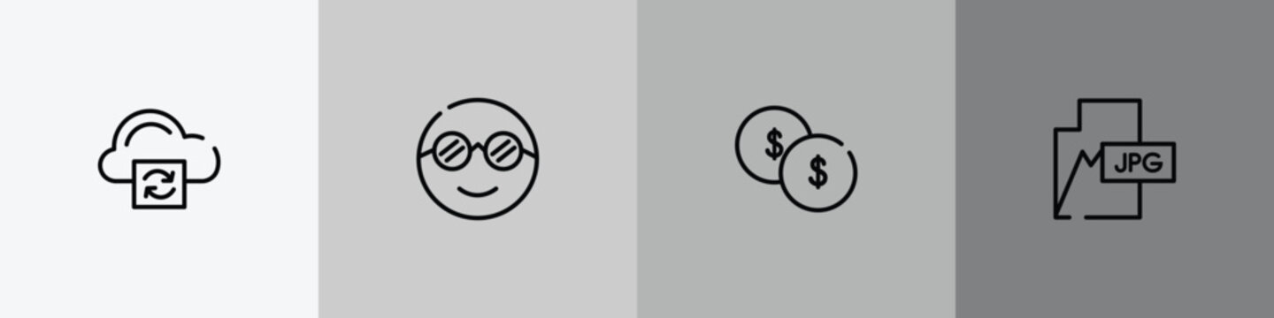 web design outline icon set featuring cloud processing, nerd, investing, jpg icons.