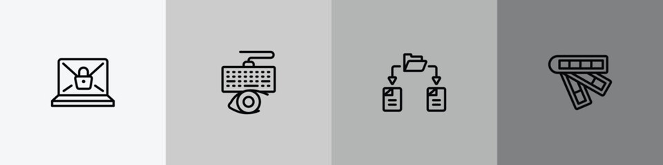 web development outline icon set featuring ransomware, keylogger, file sharing, color scheme icons. © VectorStockDesign