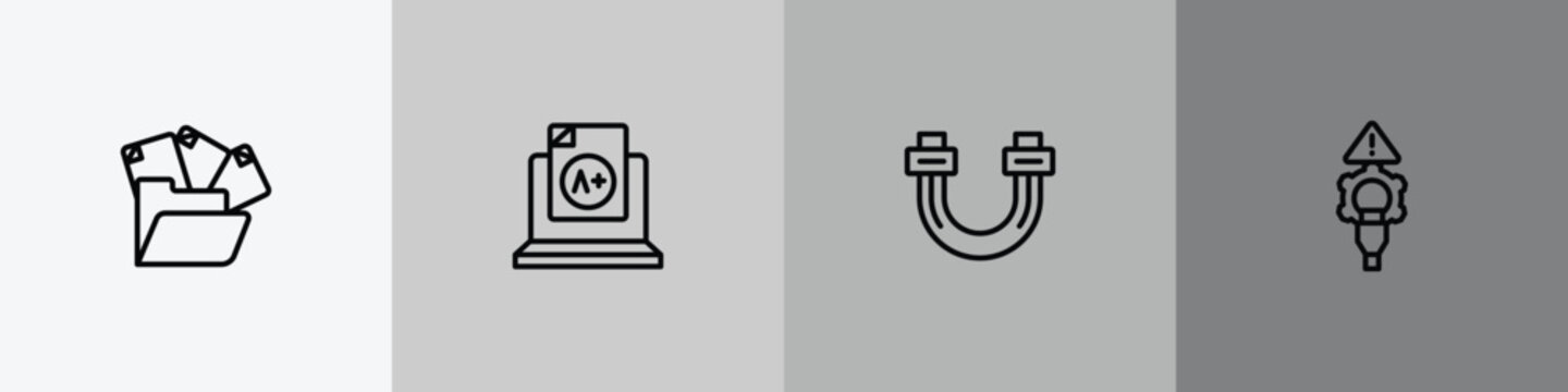 cyber crimes outline icon set featuring unstructured data, grades, sata, connectivity icons.