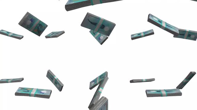 Maldives Money, Maldivian Rufiyaa Banknotes Falling, MVR Currency Stacks, White Background, 4K