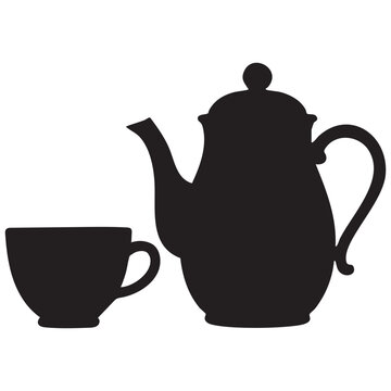 teapot and cup silhouette on white background high quality professional detailed modern elegant stylish clean crisp