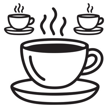 coffee cups with steam in black and white line art high quality professional detailed modern elegant