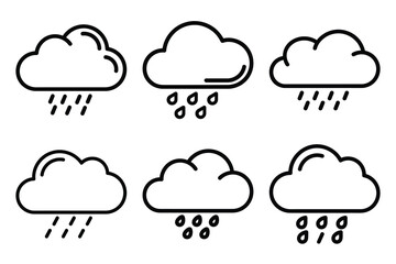 Obraz premium Hand drawn cloud with rain weather outline icon set. Minimal Line art weather icons.