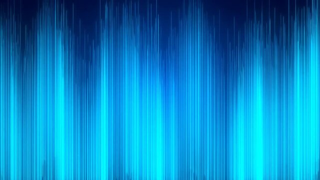 Slow motion of falling blue light streaks cascading down dark studio background in abstract digital vertical column animation