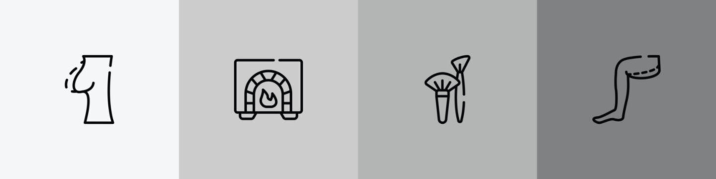 plastic surgery outline icon set featuring nipple, burner, brushes, thigh icons.