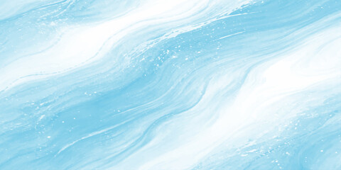 Abstract nature background featuring a frozen blue water wave texture with white ice patterns and cold winter sea clouds under a light summer sky © Lily