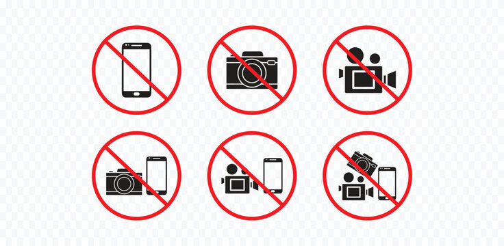 No Phone, No Camera, No Photo Sign Vector Forbidden Warning Technology Icon
line art style on transparent background