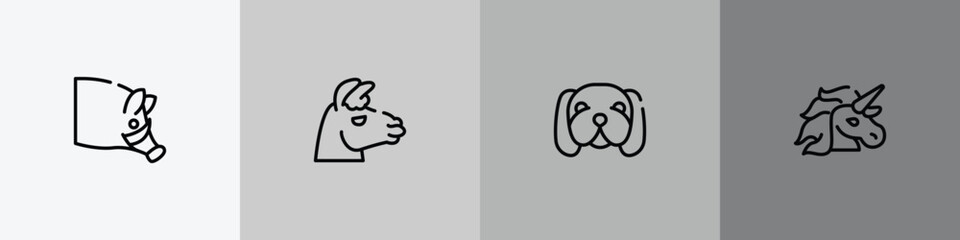 cute animals outline icon set featuring hog head, lama head, null, unicorn icons. © VectorStockDesign