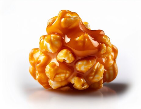 close up of a single golden kettle corn piece crunchy snack caramel flavored puffed popcorn small snack
