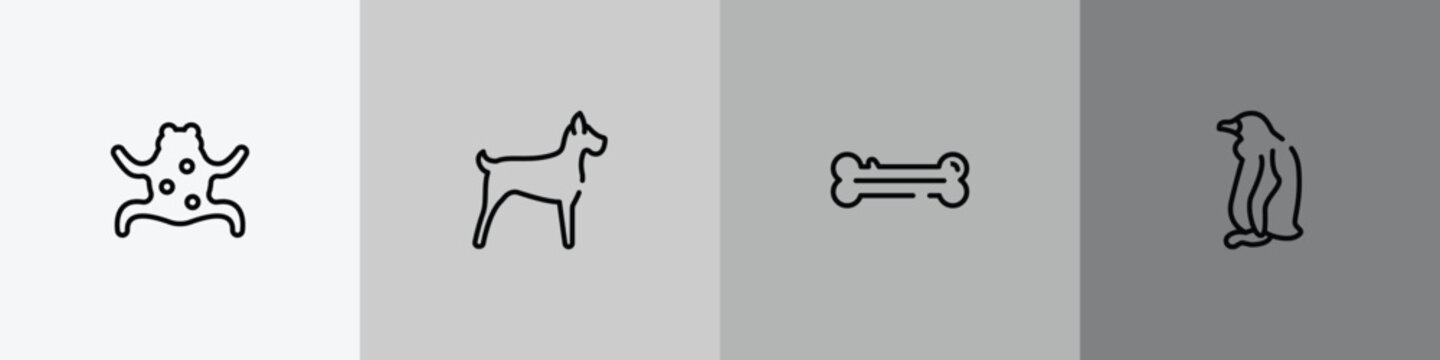 free animals outline icon set featuring tropical frop, big dog, dog bone, sitting penguin icons.