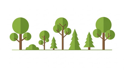 Fototapeta premium Modern green tree lineup vector set with eco forest elements in flat design style