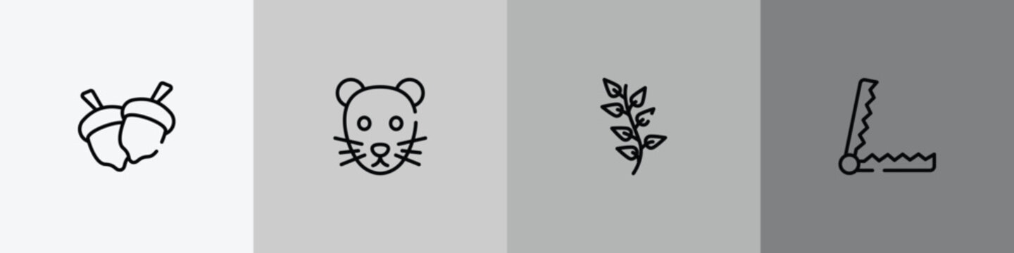wildlife outline icon set featuring hazelnut, rat, herb, trap icons.