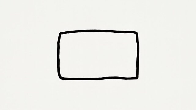 Static shot of hand drawn rectangle subtly shifting and being redrawn on white paper background in minimal studio setting