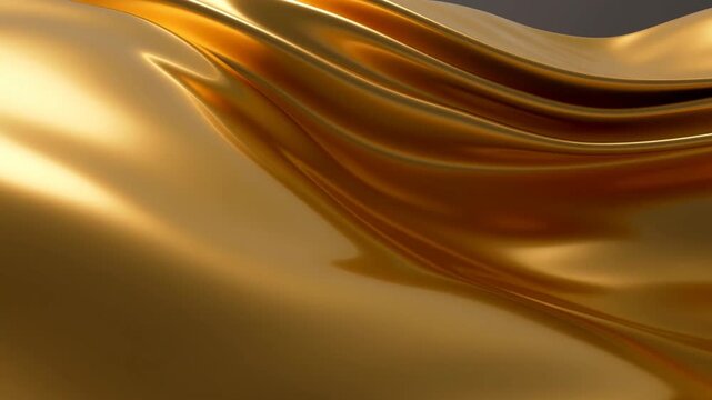 Slow motion close up of gold fabric flowing and folding across studio backdrop with subtle tracking camera movement over silky surface
