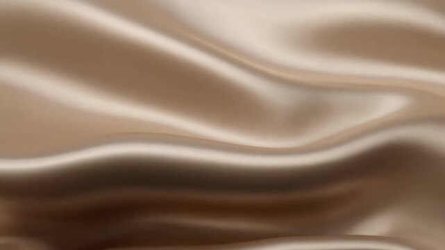 Slow motion close up tracking of silk fabric rippling and folding on neutral studio surface with warm brown satin sheen