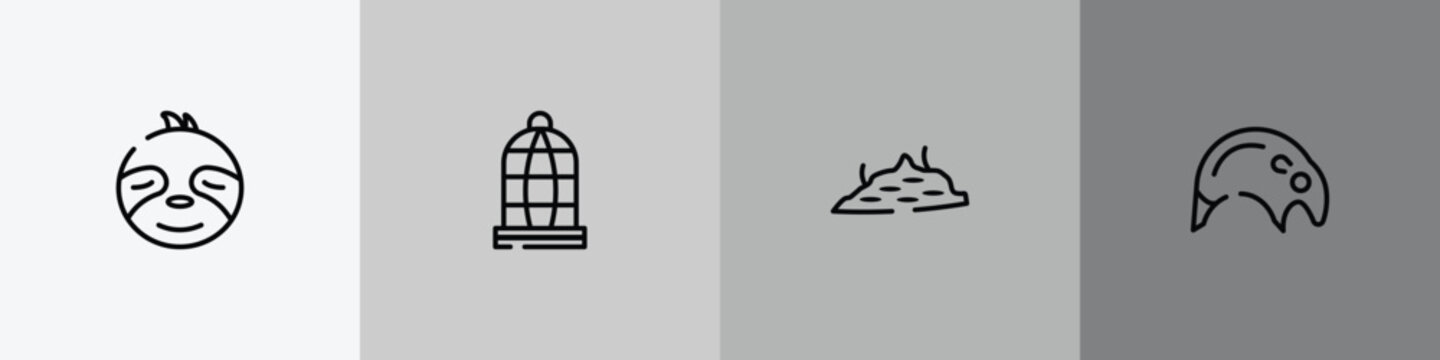wildlife outline icon set featuring sloth, cage, moss, tapir icons.