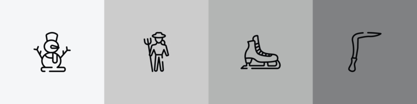 africa outline icon set featuring snowman, zoo keeper, ice skate, scythe icons.