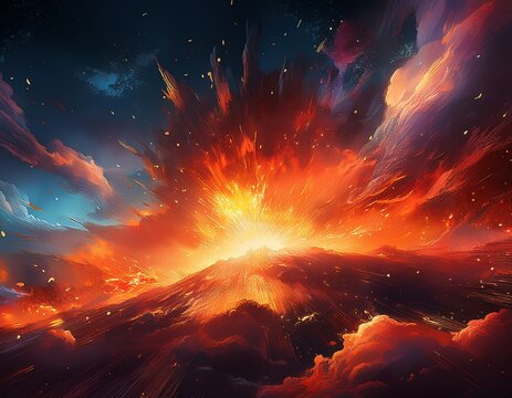 fiery explosion in the sky with sparks and flames