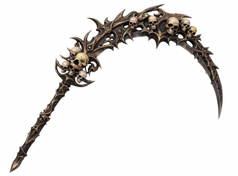 A large dagger featuring skulls and pearls