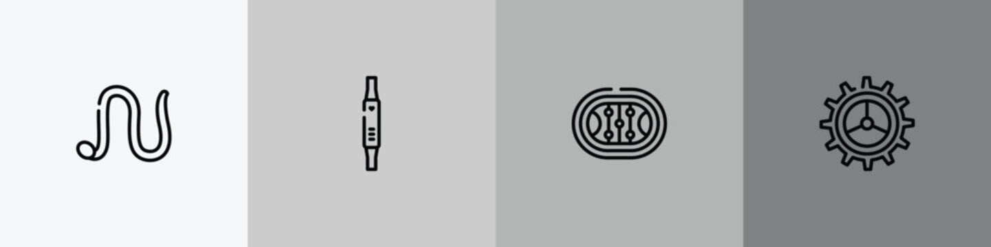 bicycle racing outline icon set featuring earthworm, fitness watch, hockey arena, crank icons.