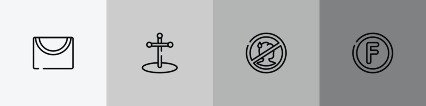 laundry instructions outline icon set featuring drying line, cross stuck in ground, sick people not allowed, petroleum solvent icons.