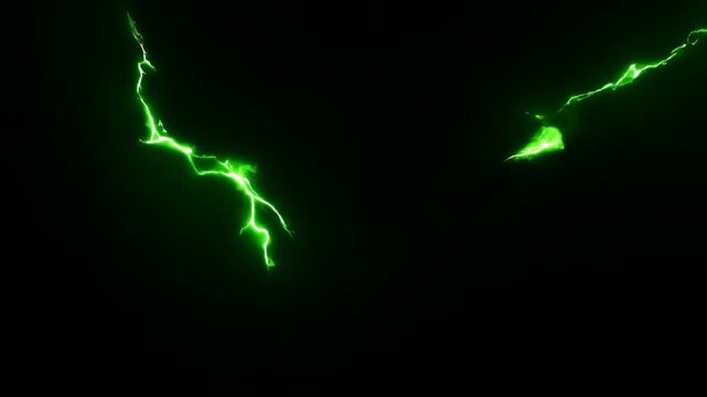 Slow motion electric green energy arcs spreading and intensifying across dark studio background with filament lightning plasma bolts static shot close up
