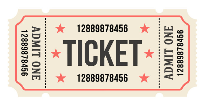 Vintage ticket stub design | retro entry pass template for cinema or events | classic admission paper voucher illustration in flat graphic style