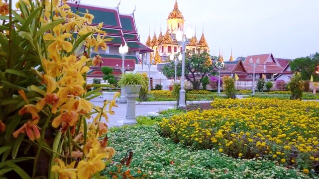 The orchids and marigolds in Maha Chetsadabodin park, Bangkok, Thailand