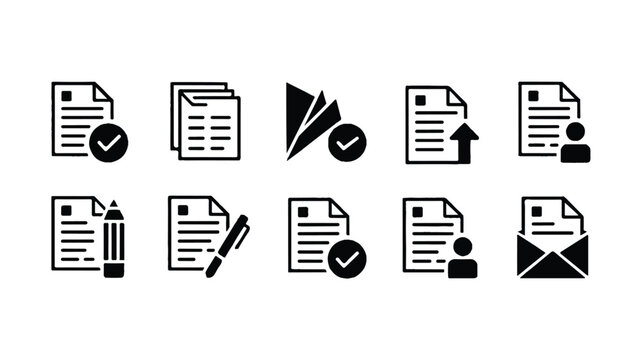 document icons with various symbols and actions