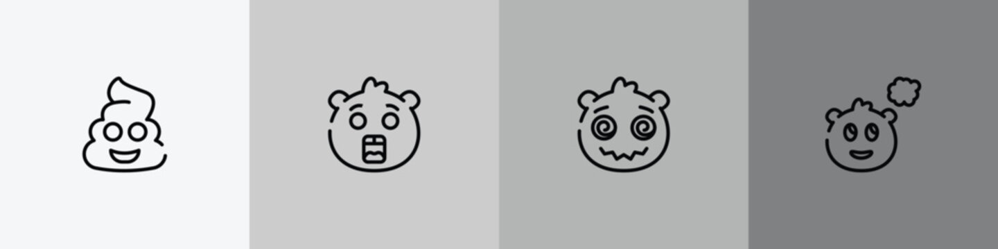 emoji outline icon set featuring poo emoji, surprised emoji, hypnotized imagine icons.