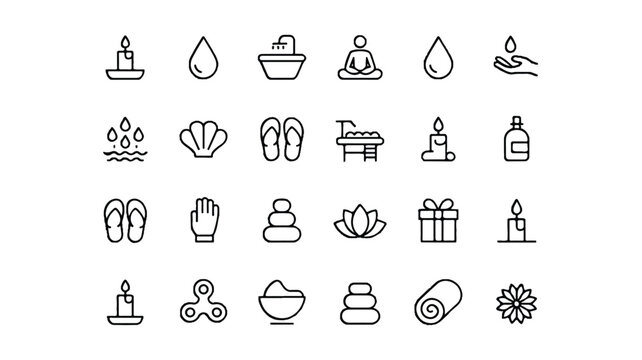 line icons of various spa and wellness symbols and objects