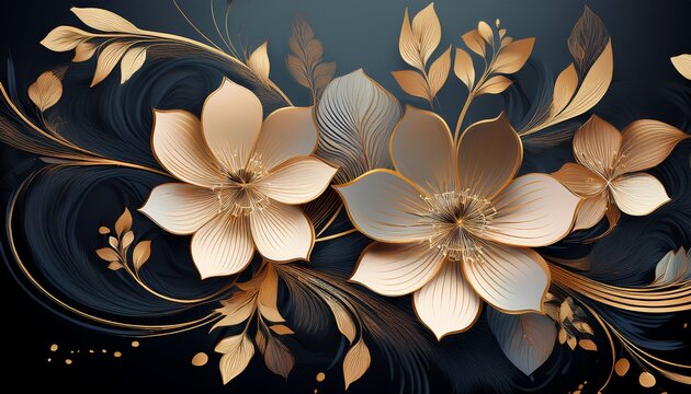 striking abstract of flowers with gold leaf accents creating a sense of luxury and elegance in the floral design