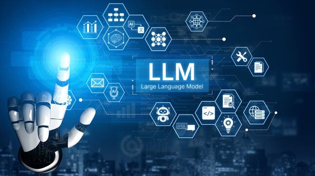 Large Language Model LLM processing data. Represents deep text learning, natural language processing NLP AI tech, transformer architecture, and generative AI deep learning future technology. Corpus