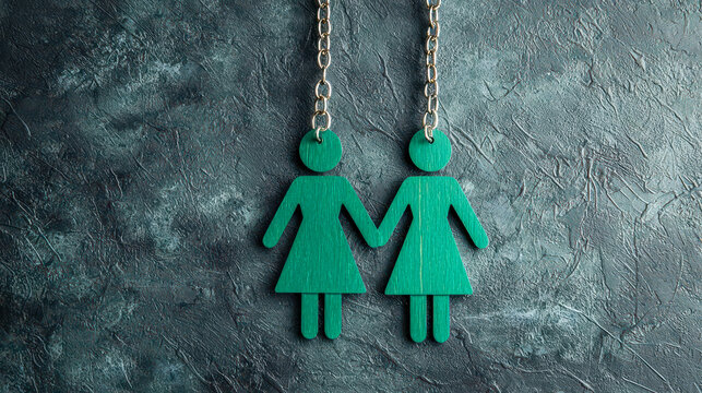 Artistic concept of gender symbols interwoven with vines and chains breaking, symbolizing liberation