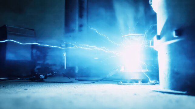 High voltage electric discharge creating bright blue sparks