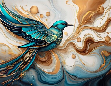 a bird on a marble background fluid art abstraction