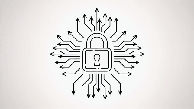 Padlock icon with multiple arrows pointing in different directions for security and protection concepts  online safety